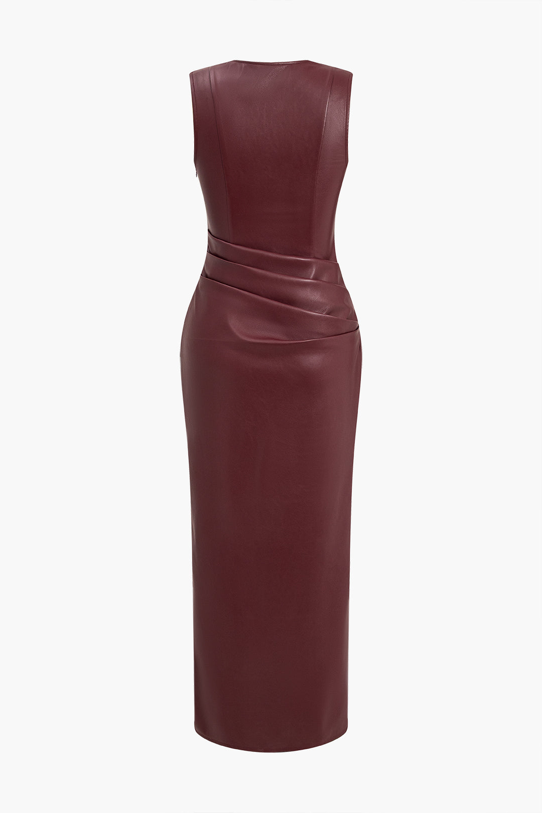 Faux Leather V-neck Ruched Maxi Dress