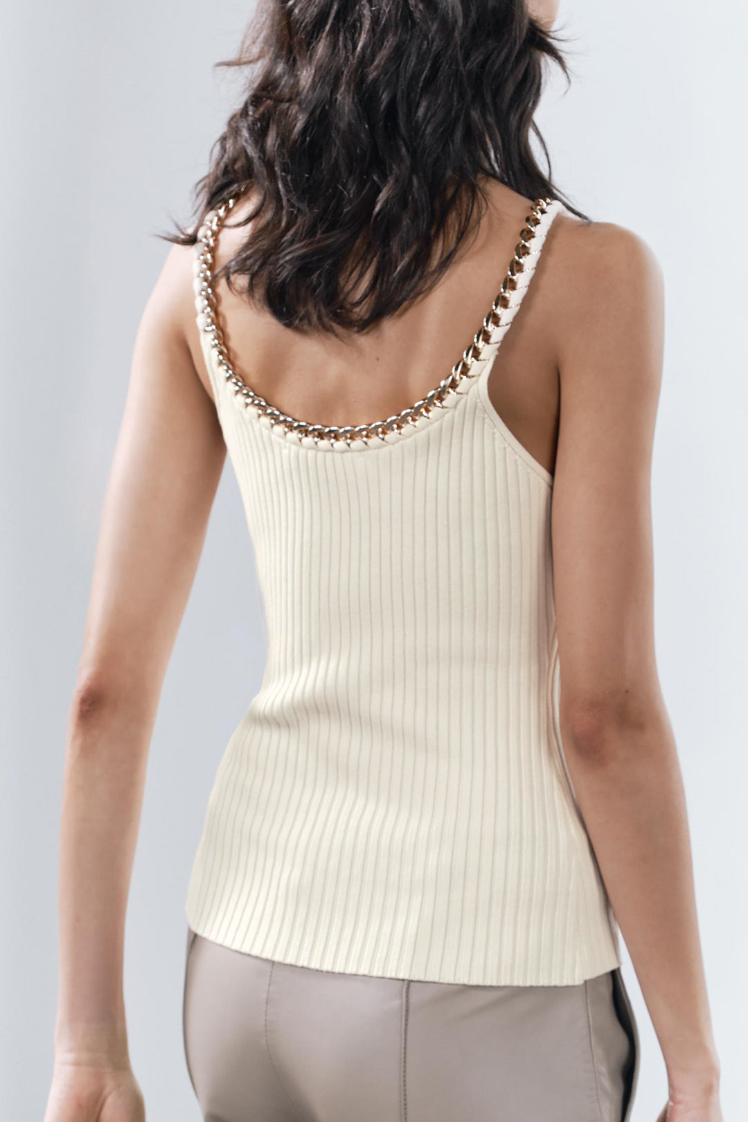 Knitted Metallic Chain Detail Tank Top