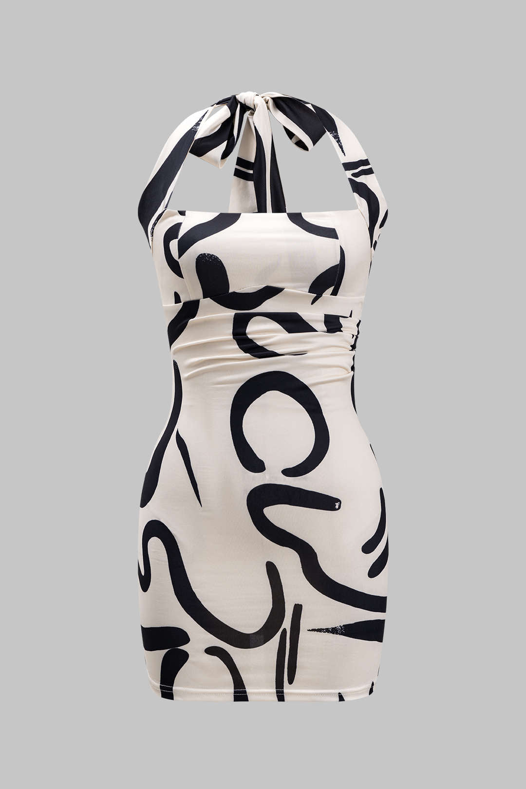 Abstract Print Tie Up Zipper Backless Mini Dress