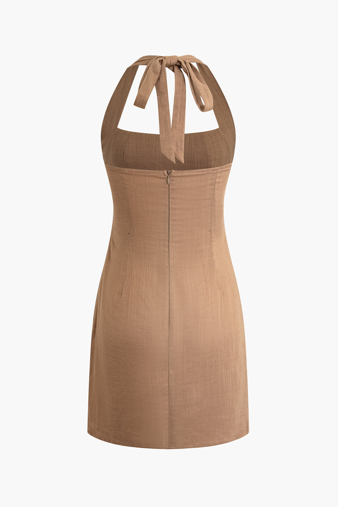 Linen Halter Neck Ruched Mini Dress