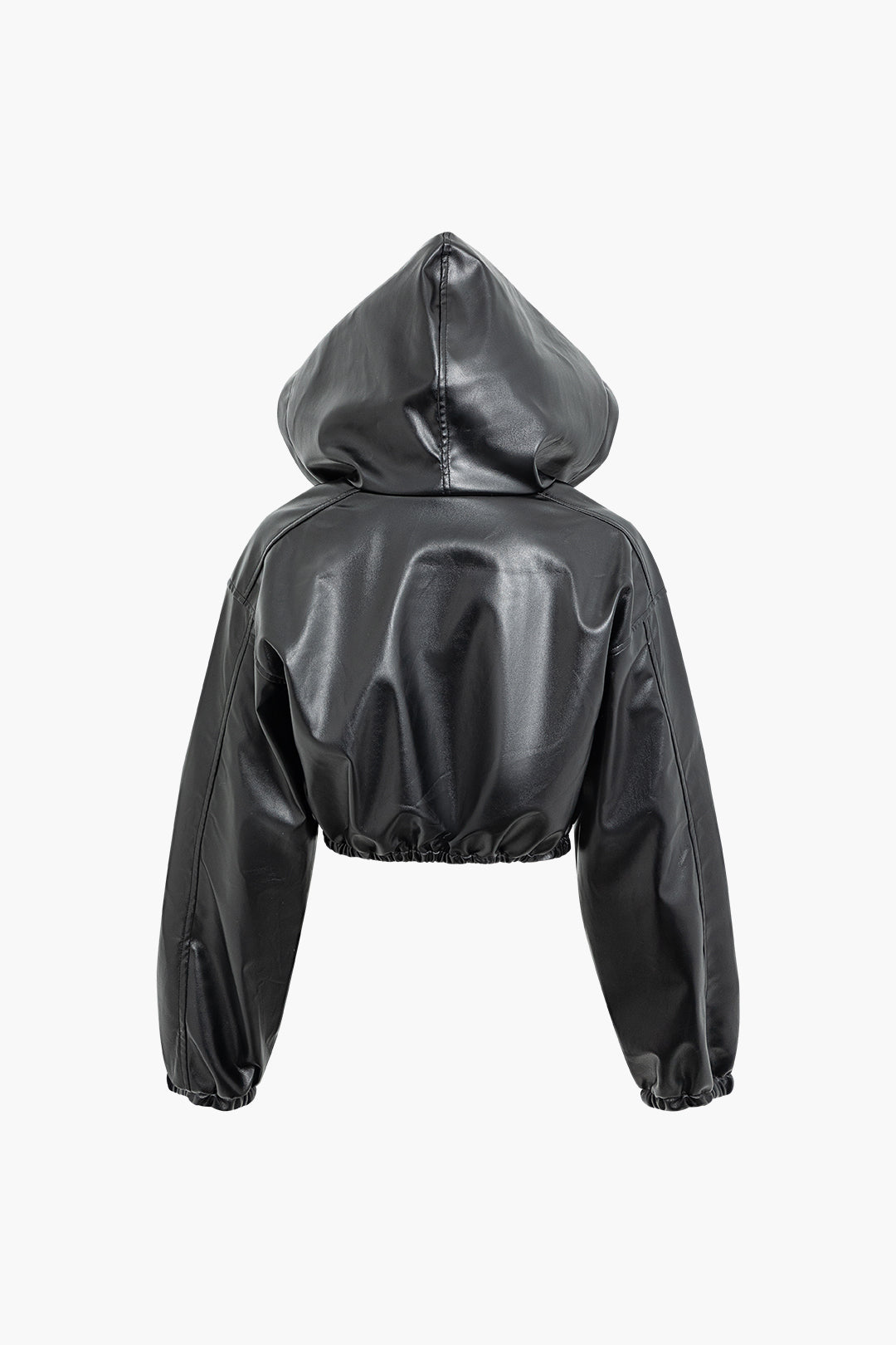 Solid Zipper Hooded Faux Leather Jacket