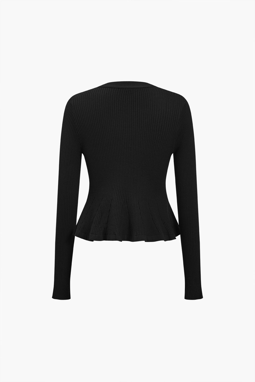 Solid Knit Button Ruffled Long-Sleeve Top