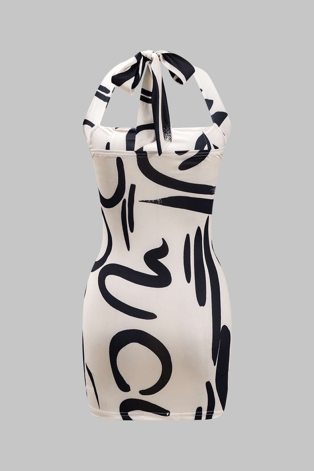 Abstract Print Tie Up Zipper Backless Mini Dress