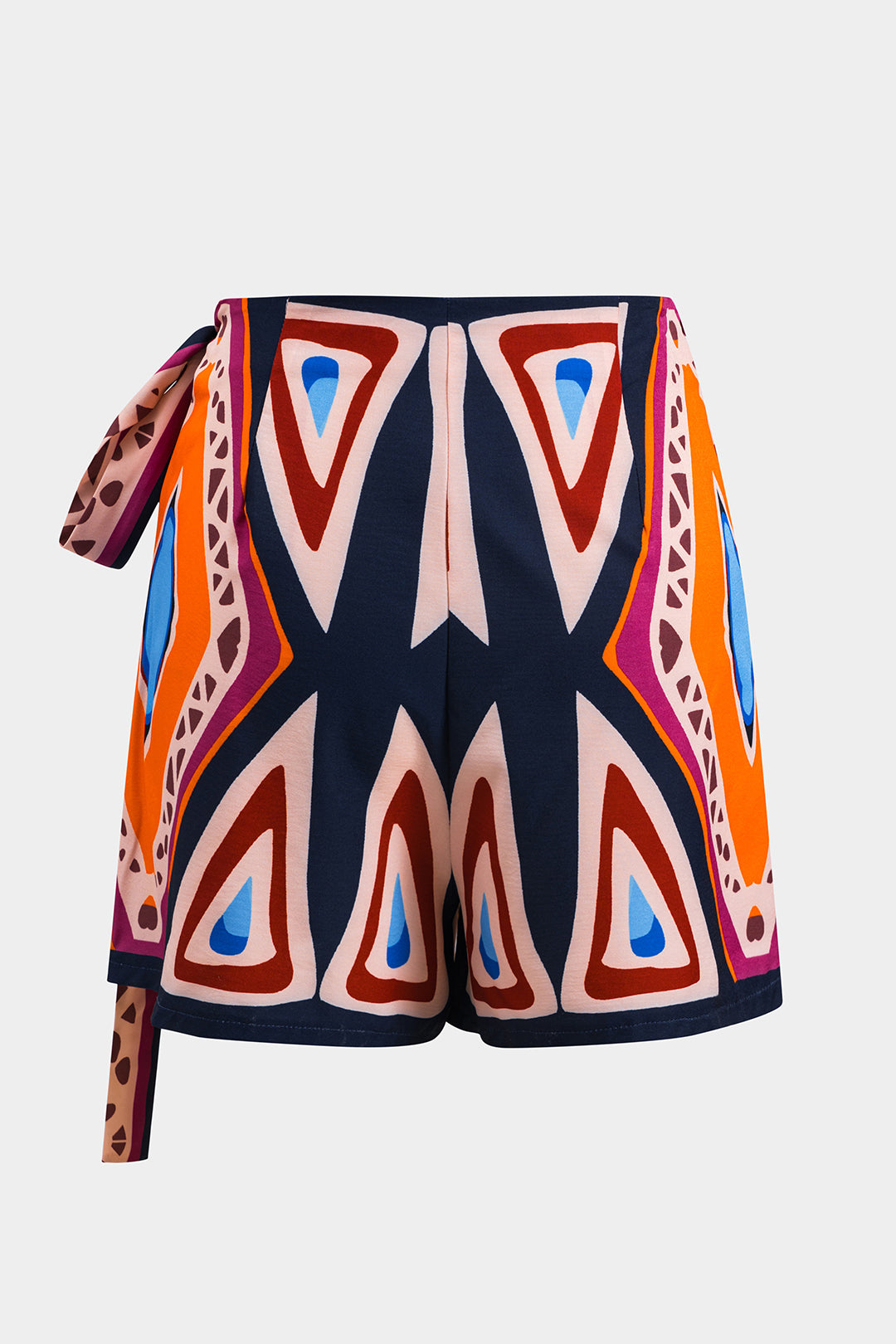 Abstract Geometric Print Button Long Sleeve Shirt And Tie Knot Short Set