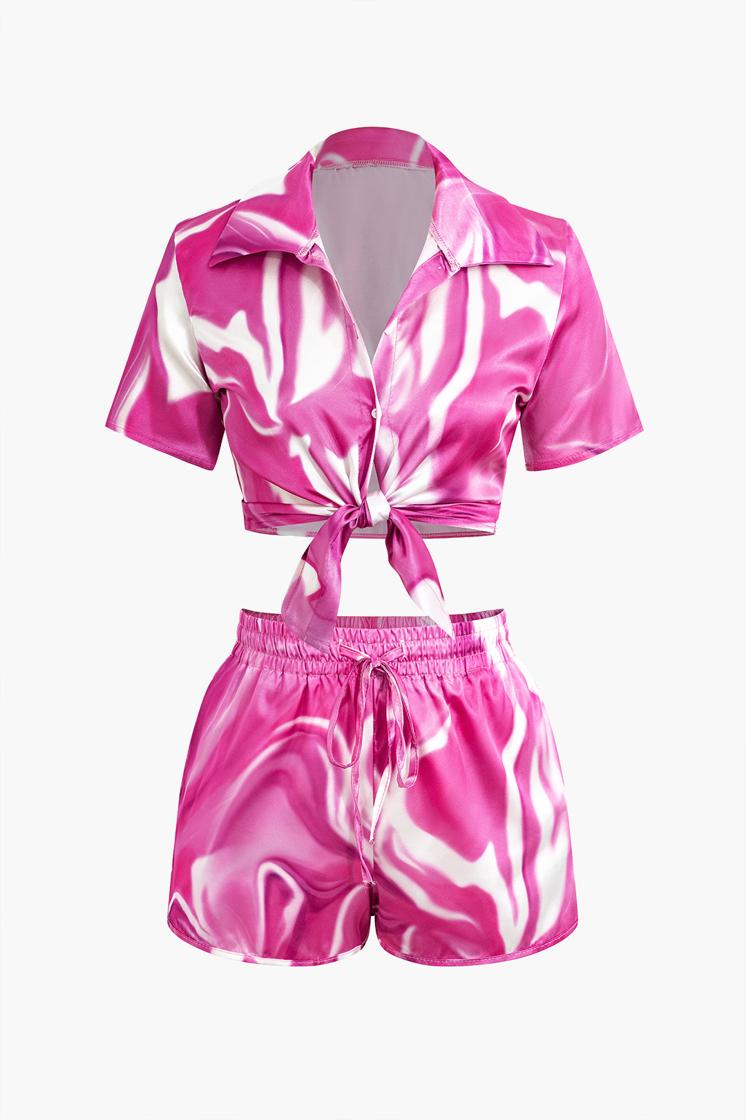 Abstract Print Short Sleeve Shirt And Shorts Set