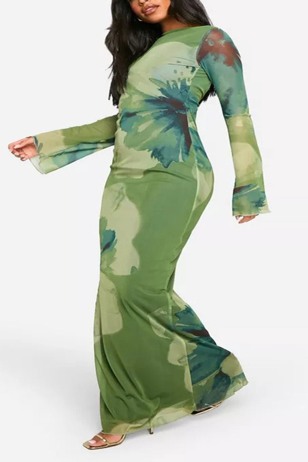 Plus Size Floral Print Backless Maxi Dress