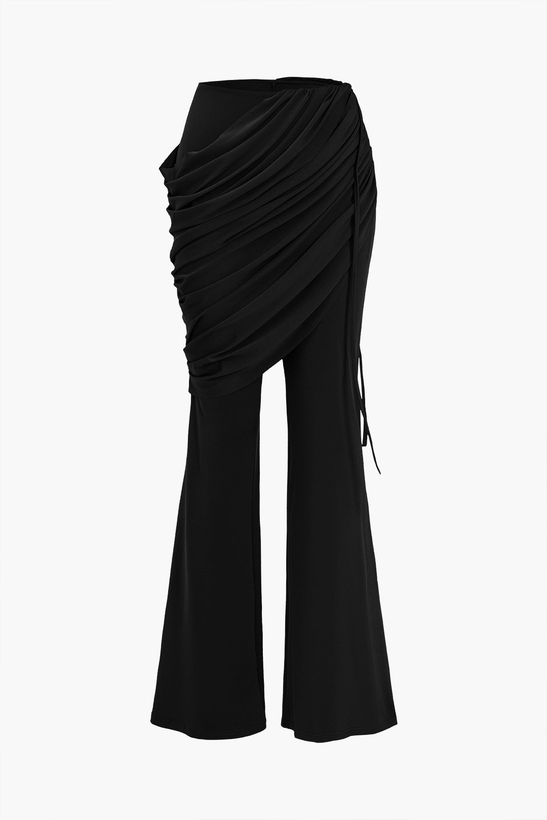 Solid Top And Asymmetrical Drawstring Flared Trouser Set