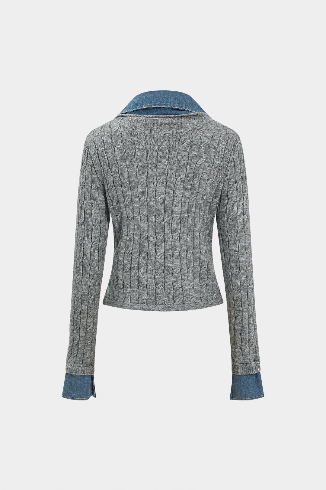 Knit Patchwork Denim Long-Sleeve Top