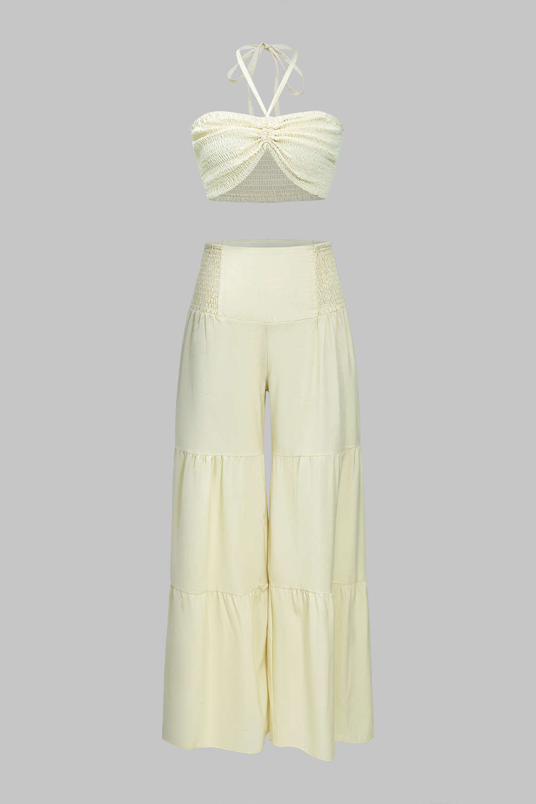 Ruched Tie-Up Cami Top And Wide Leg Trousers Set