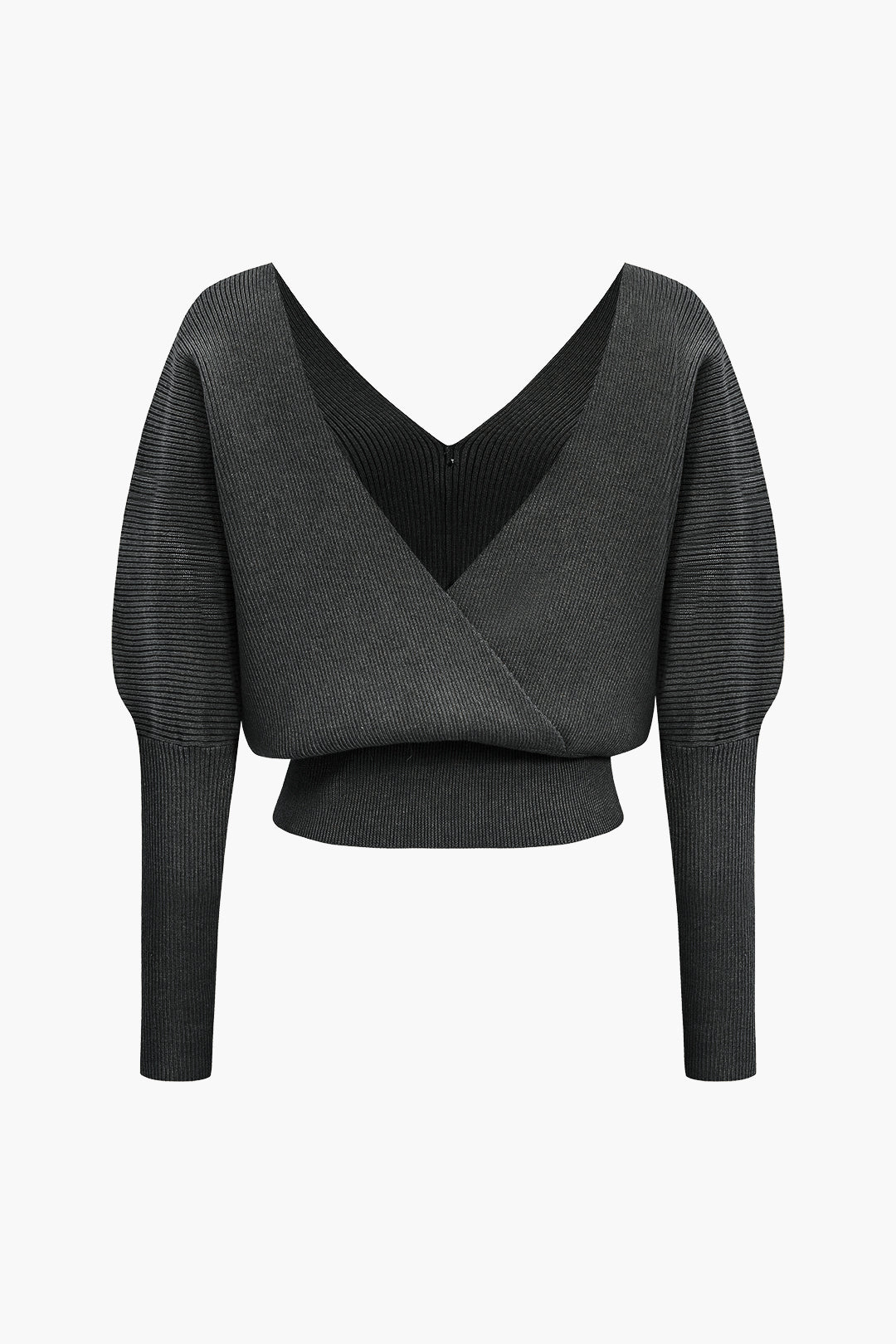 Solid Button V-Neck Sweater Long-Sleeve Top