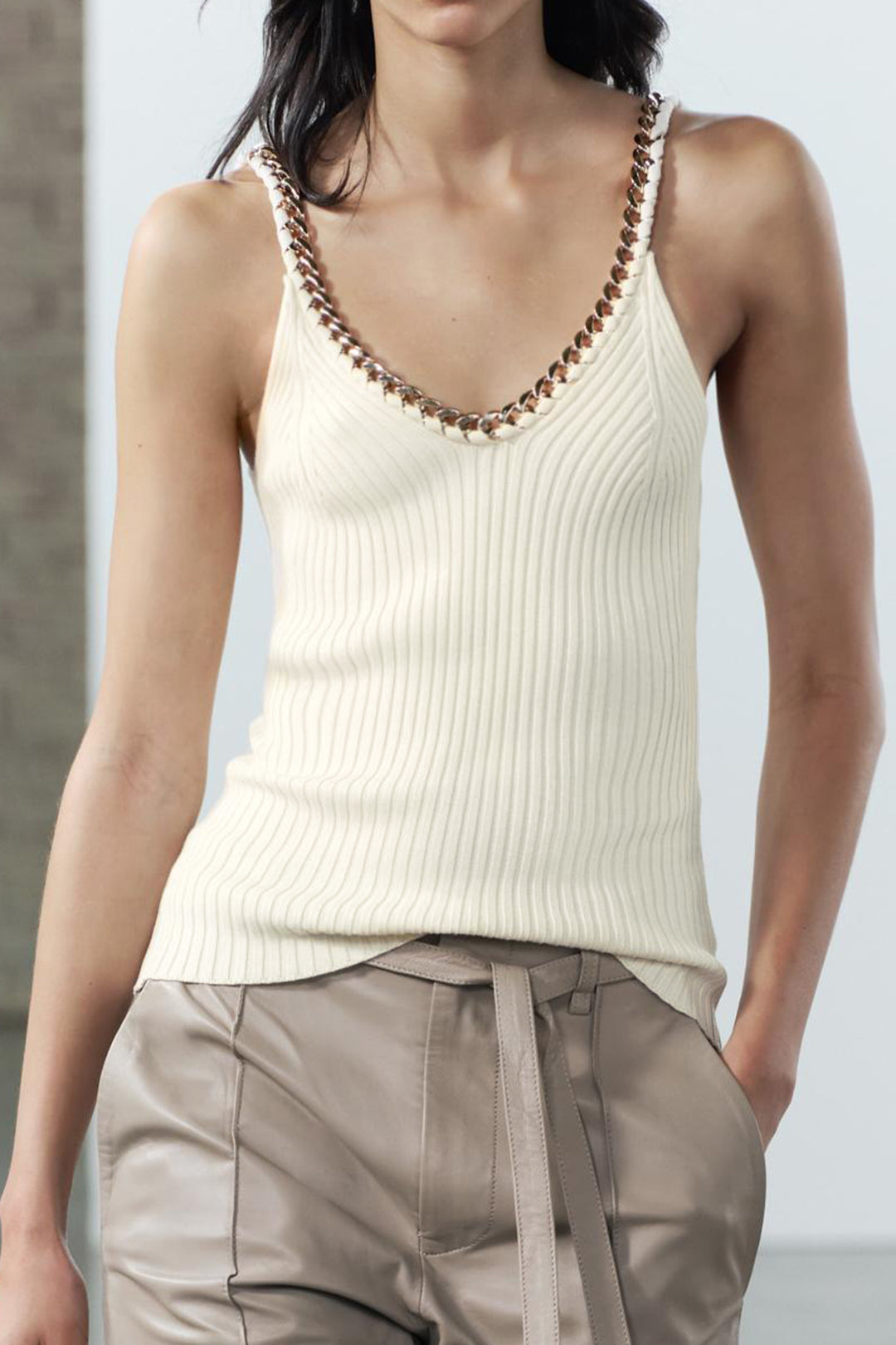 Knitted Metallic Chain Detail Tank Top