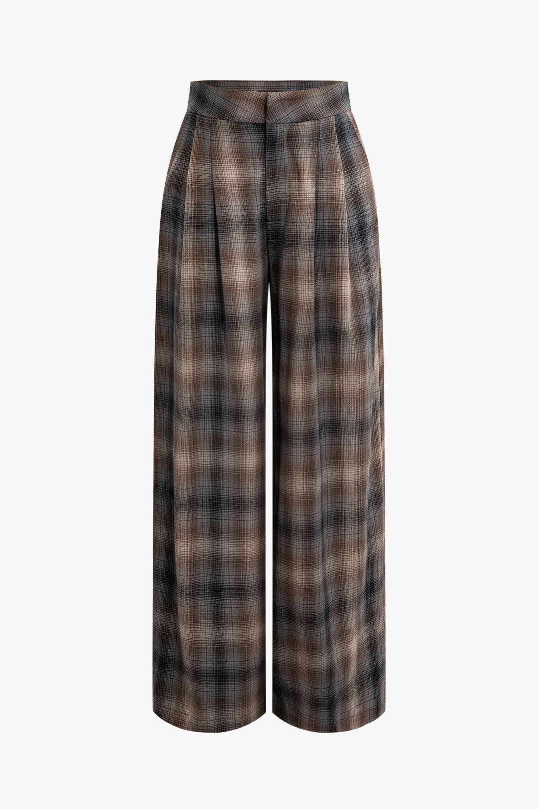 Plaid Print Wide Leg Trousers