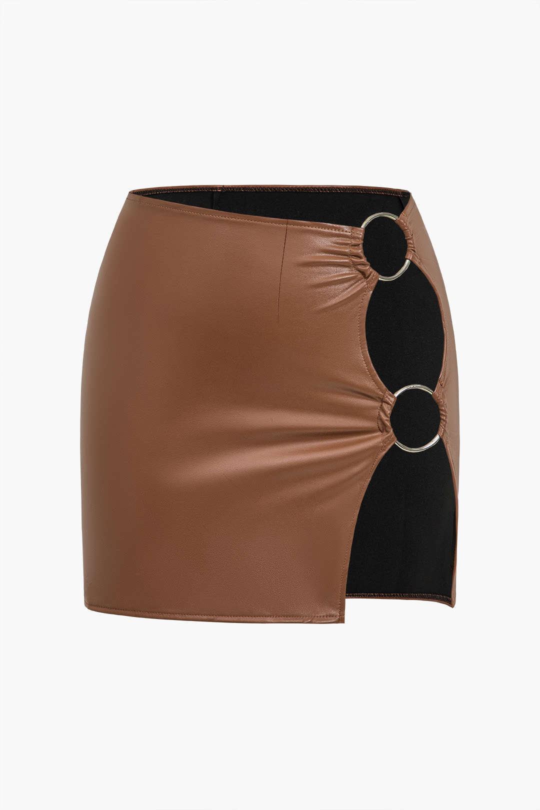 Ring Detail Faux Leather Cutout Mini Skirt