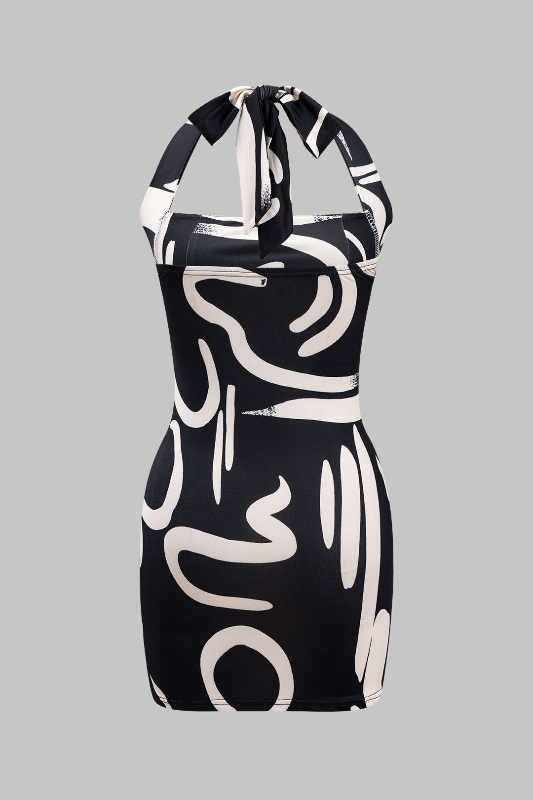 Abstract Print Tie Up Zipper Backless Mini Dress