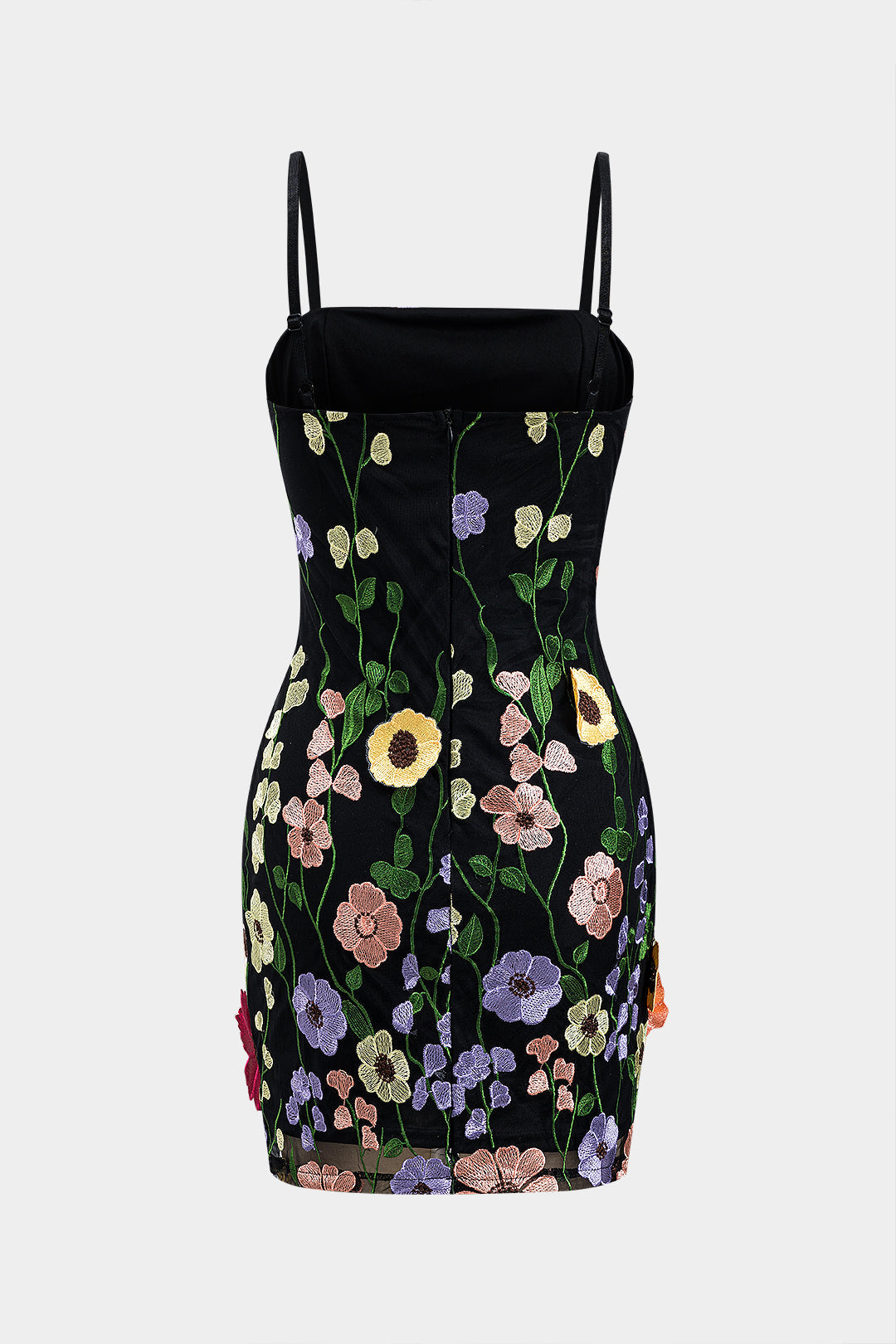 3D Floral Embroidery Zipper Slip Mini Dress