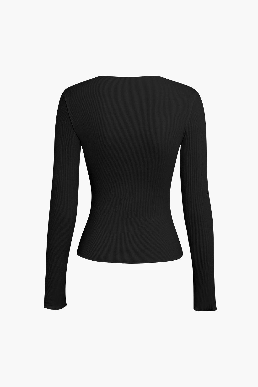 Basic Solid Round Neck Ribbed Long-Sleeve Top