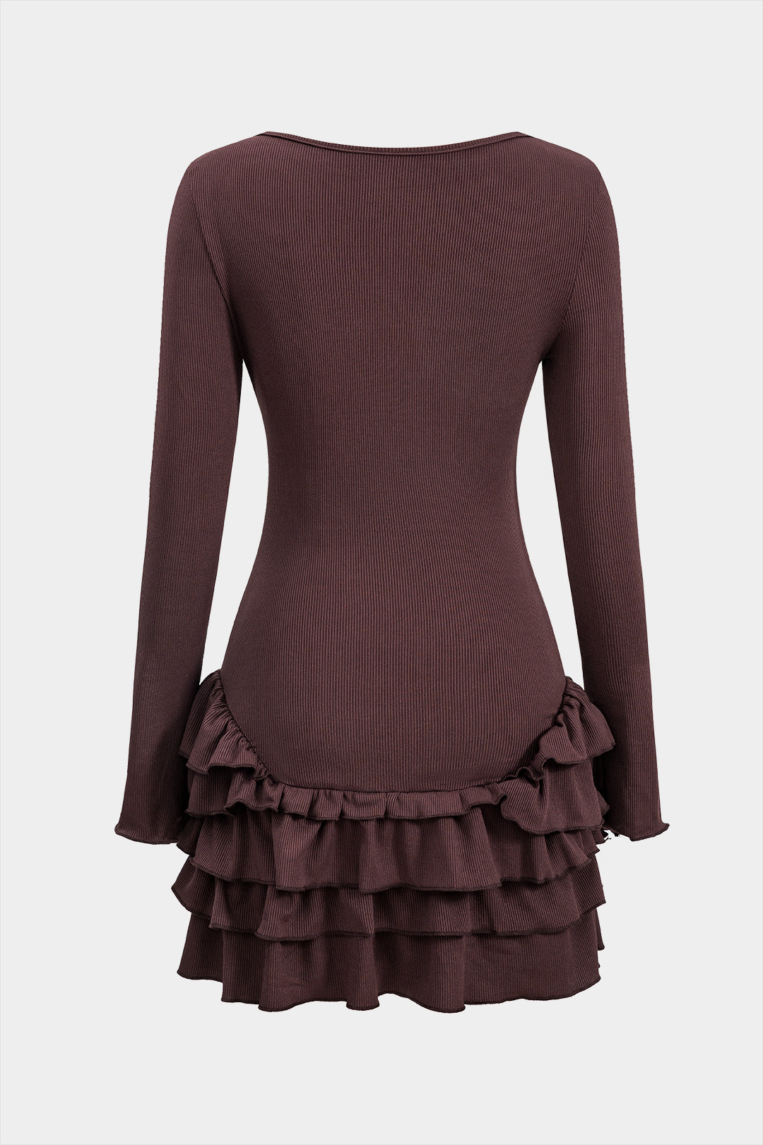 Ruffle Round Neck Long Sleeve Mini Dress