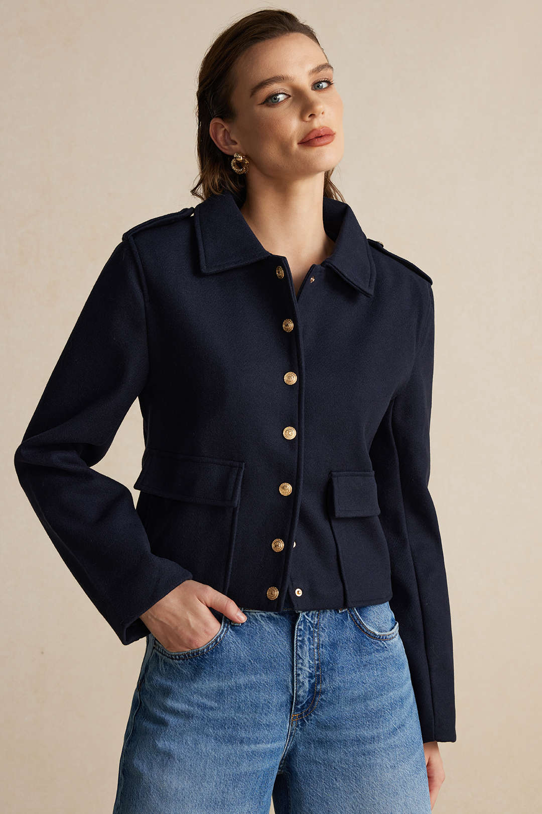 Button Pocket Long Sleeve Jacket