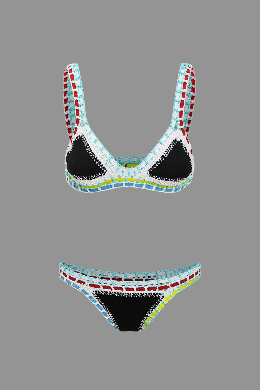 Contrast Crochet Trim Bikini Set