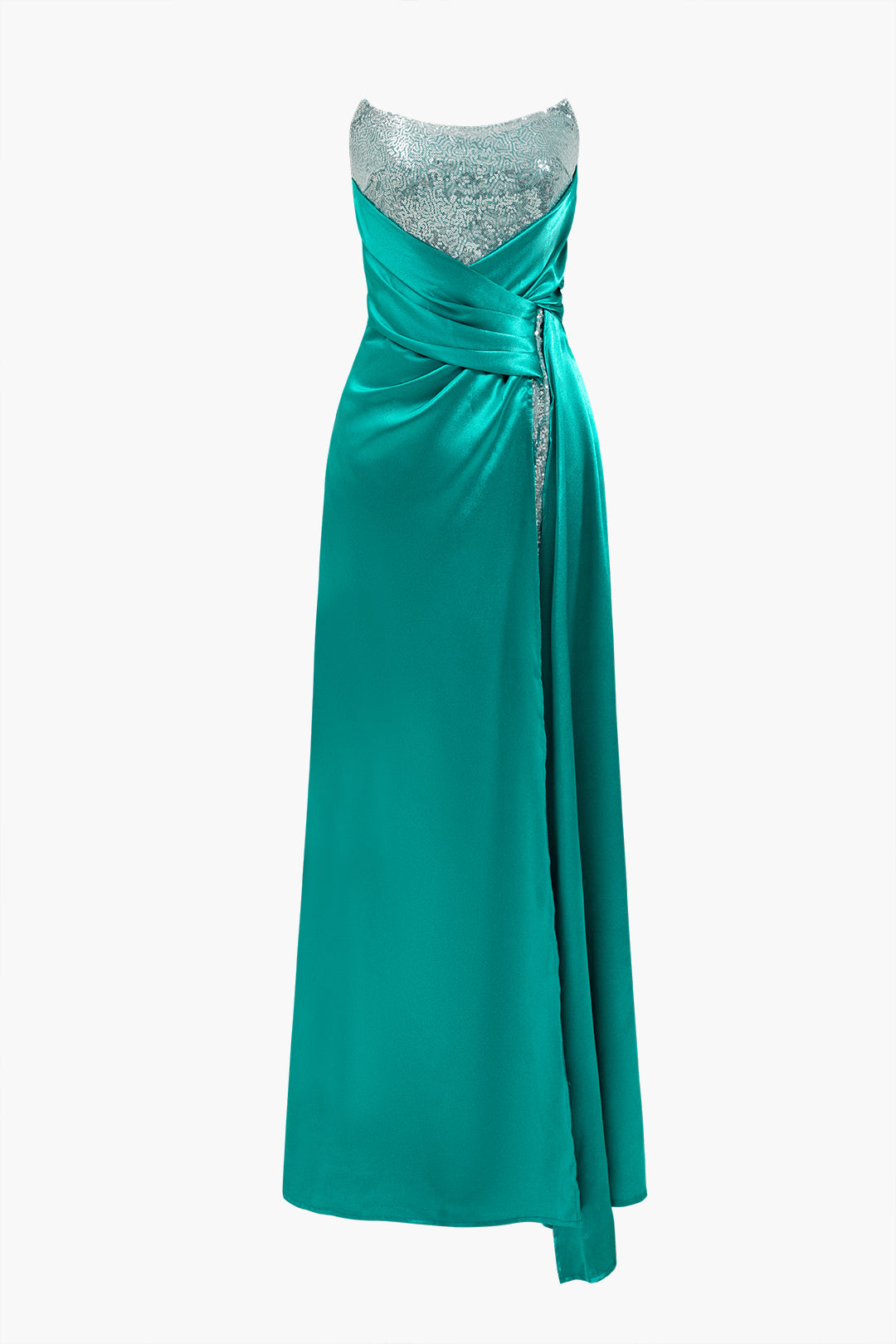 Strapless Sequin Slit Gown Maxi Dress