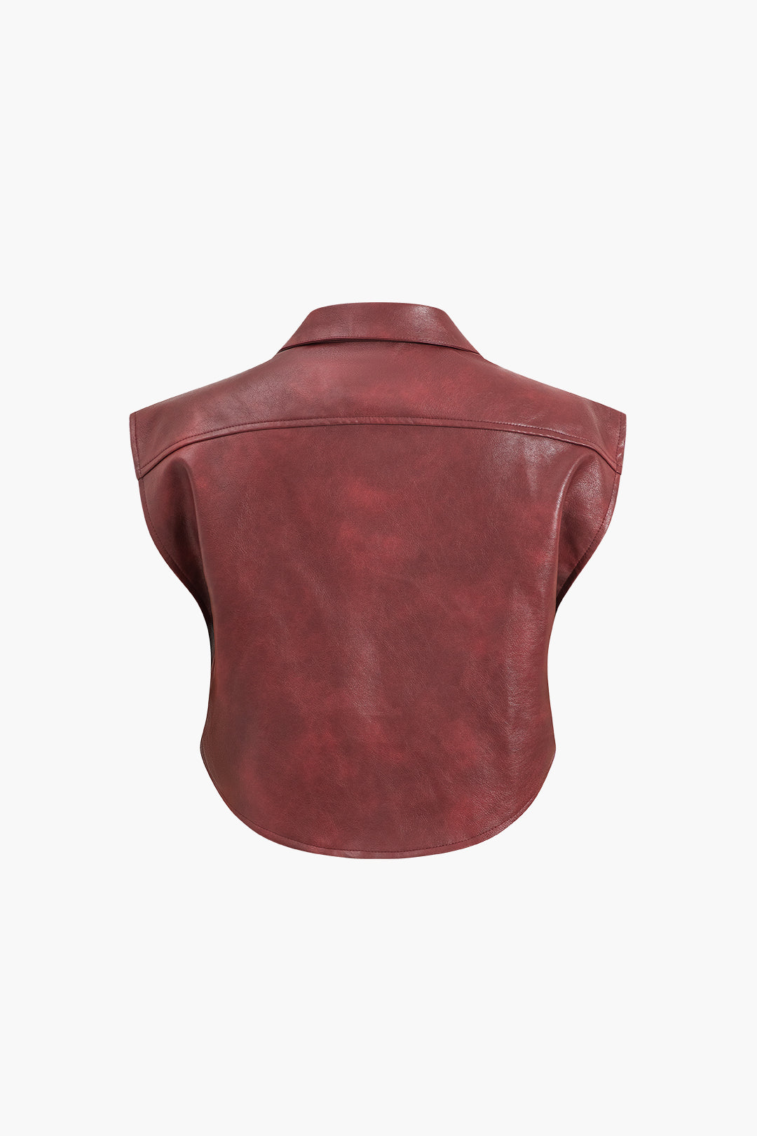 Solid Faux Leather Button Pocket Vest