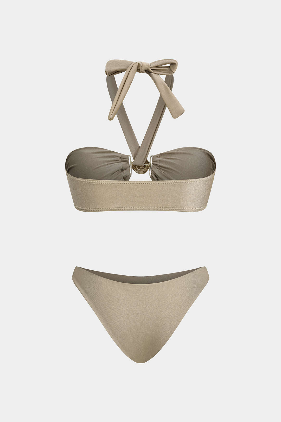 Metallic Ruched Tie-Up Bikini Set