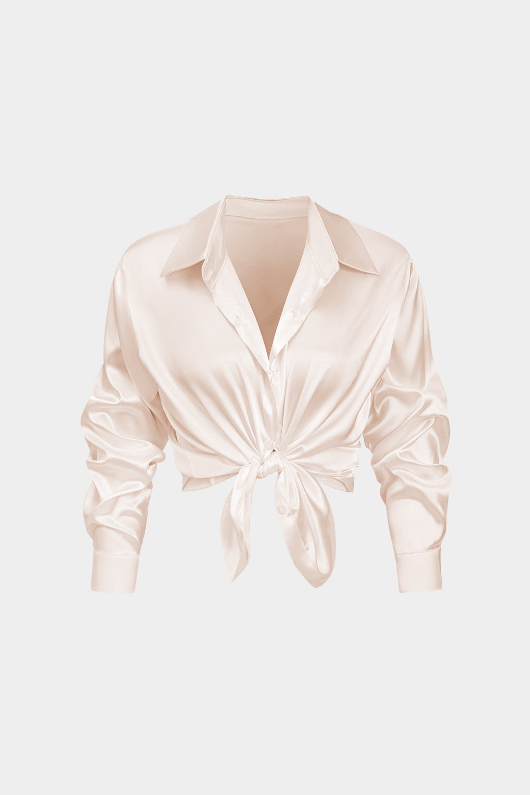 Basic Solid Satin Long-Sleeve Shirt