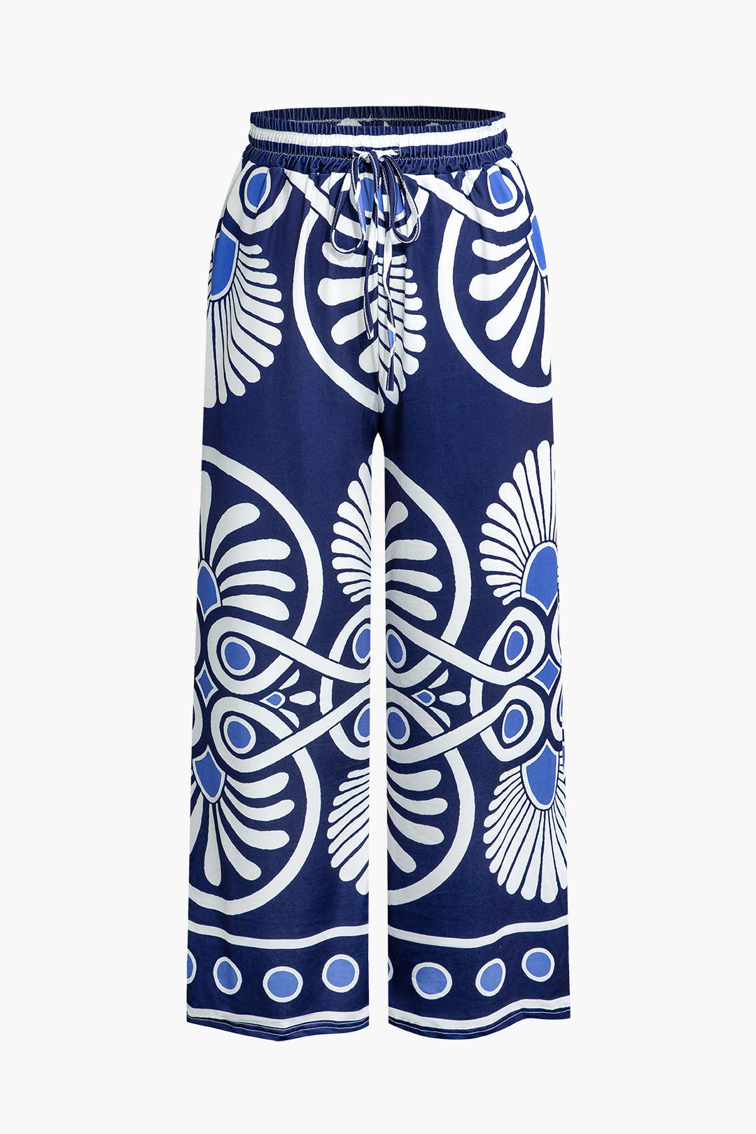 Abstract Print Drawstring Wide Leg Pants