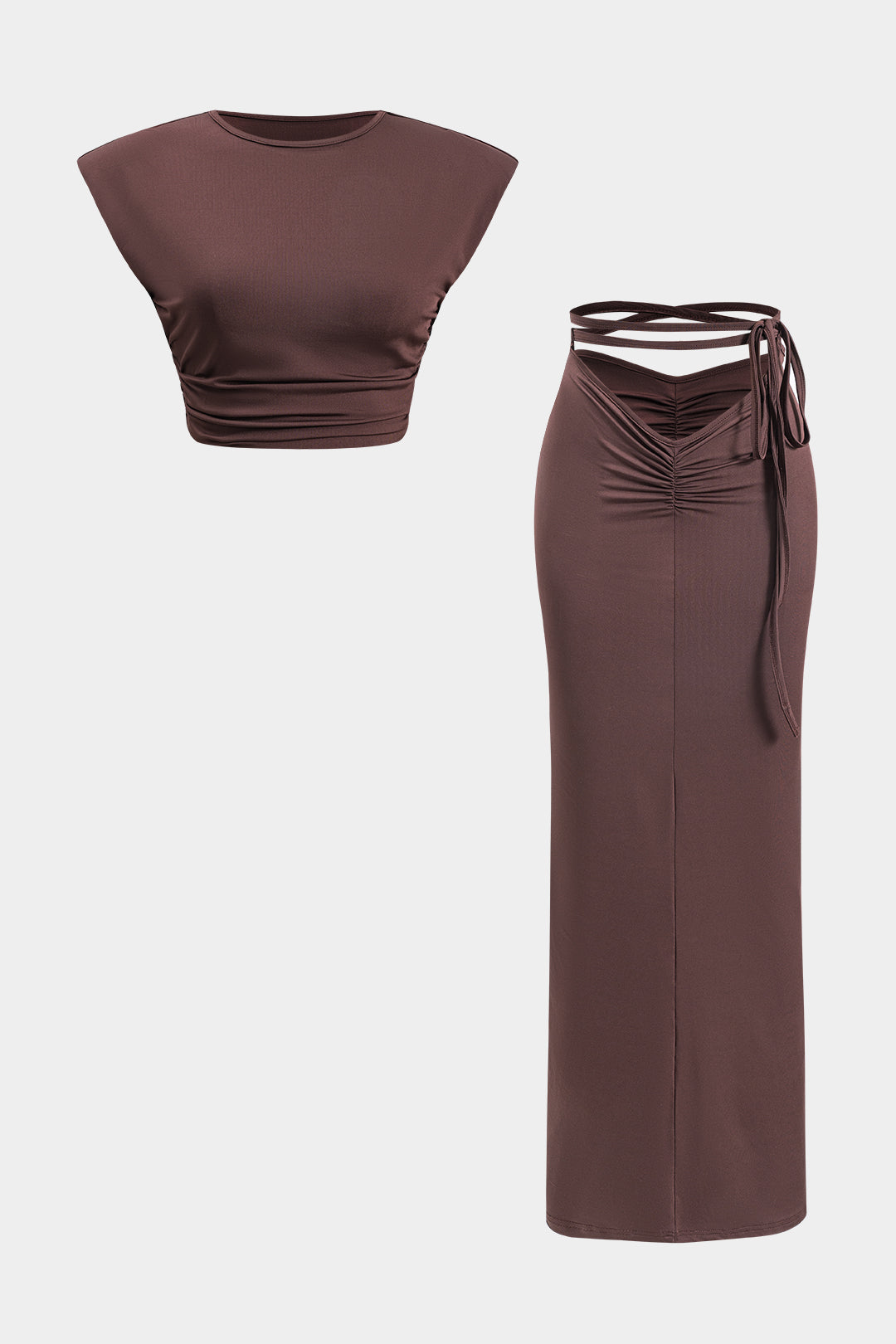 Ruched Top And Tie Up Skirt Set