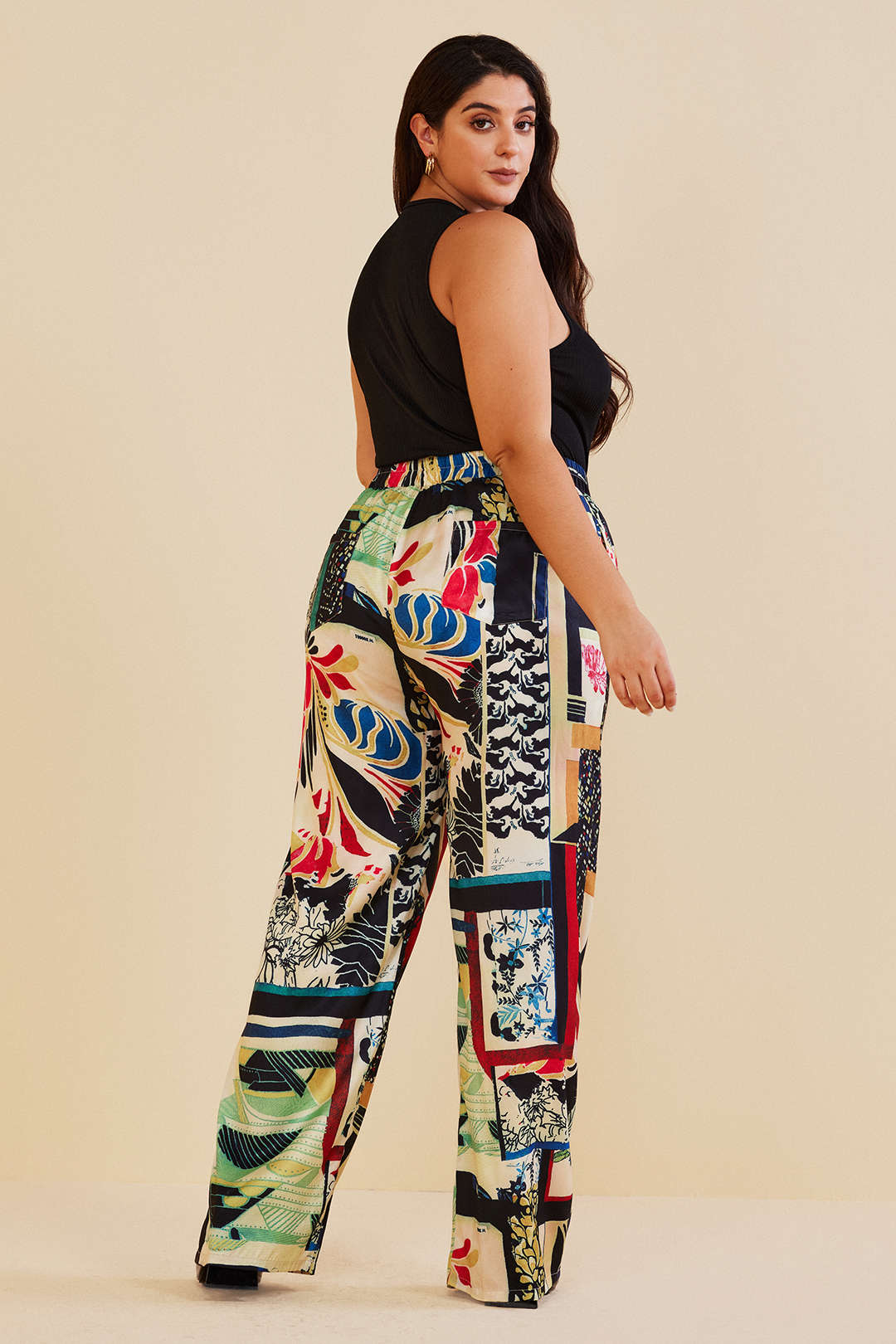 Plus Size Floral Print High Waisted Straight Leg Pants