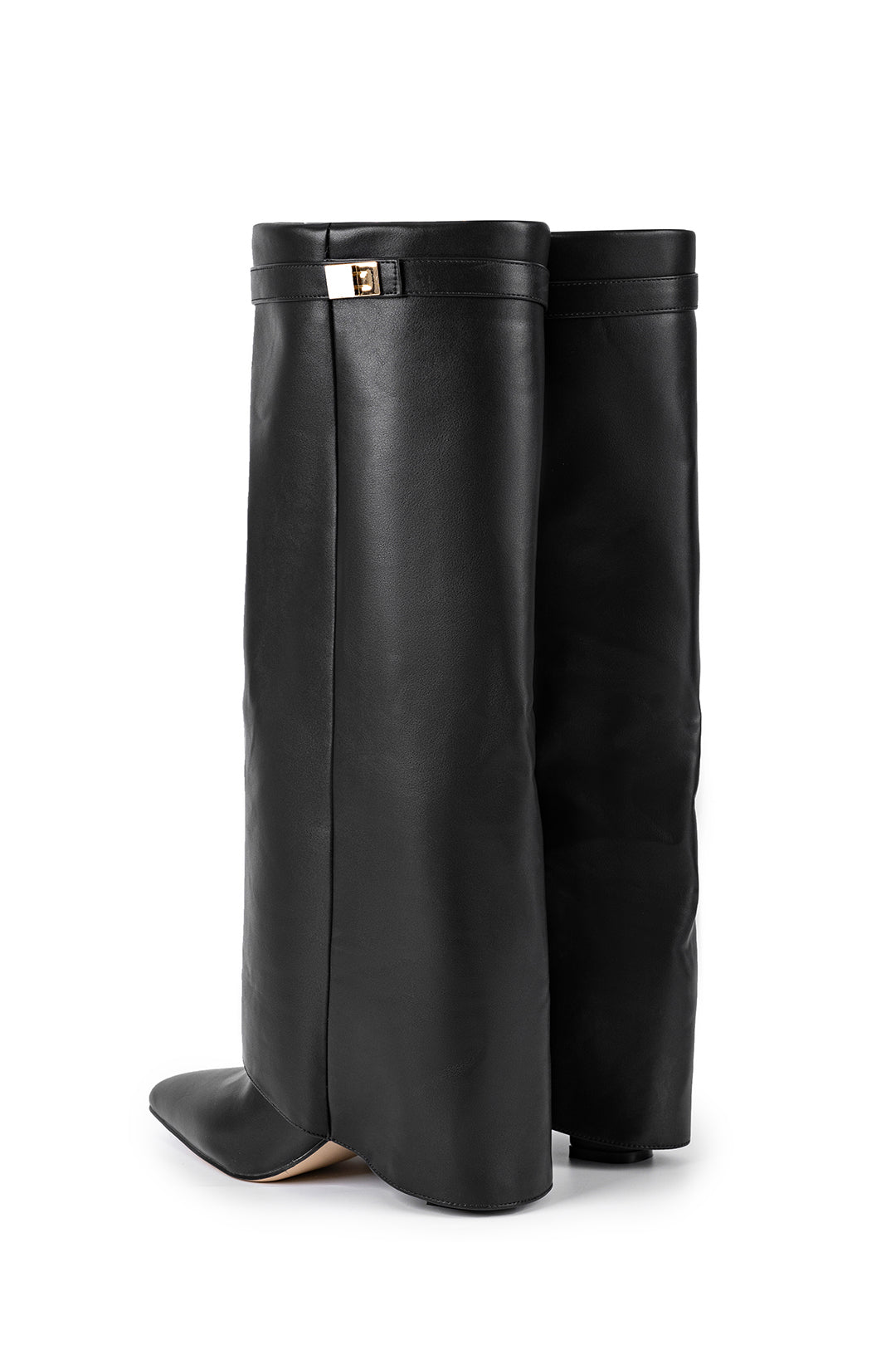 Metal Buckle Pointed Knee High Boots