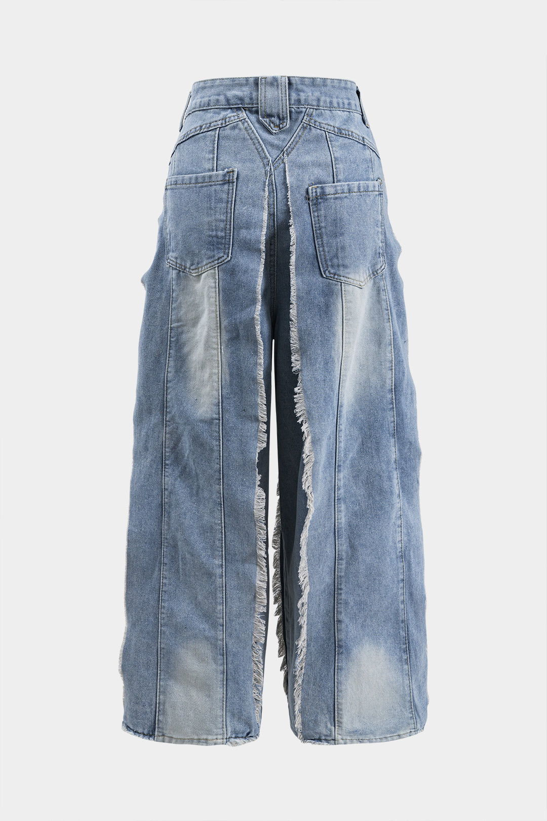 Denim Frayed  Button Pocket Wide Leg Jeans