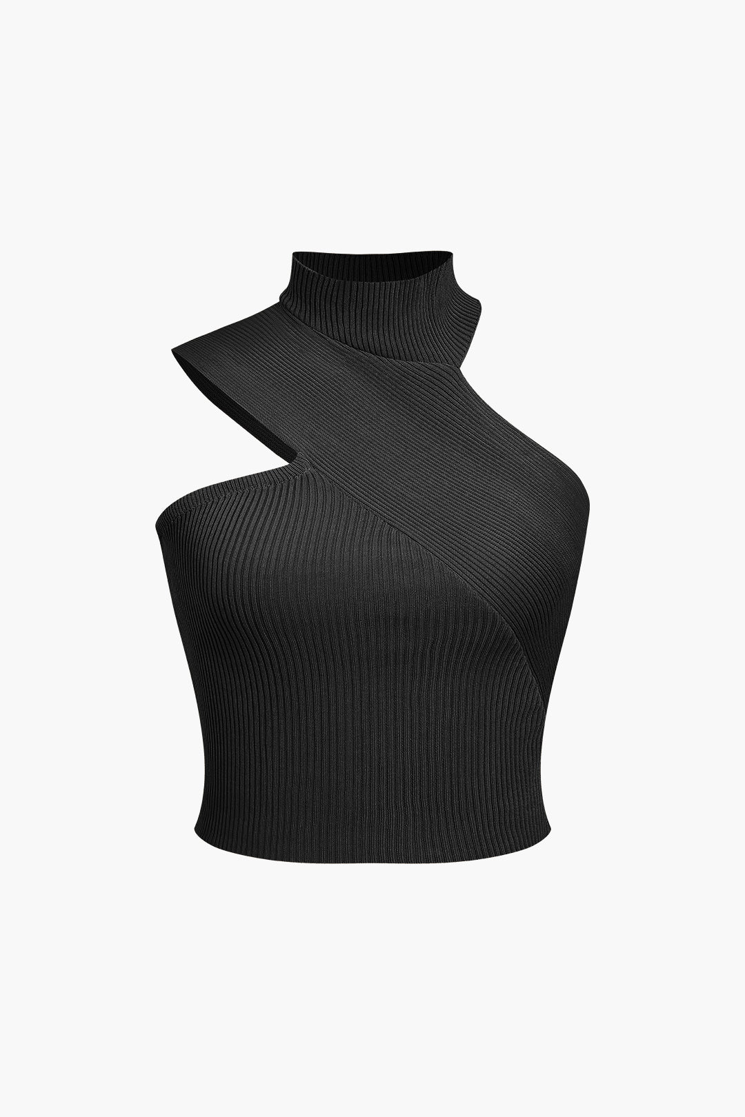 Solid Knit Asymmetrical Mock Neck Tank Top