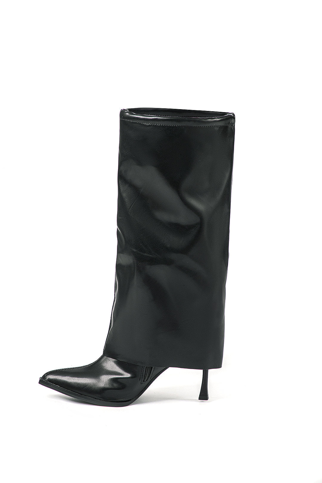 Faux Leather Pointed Toe Knee High Boots