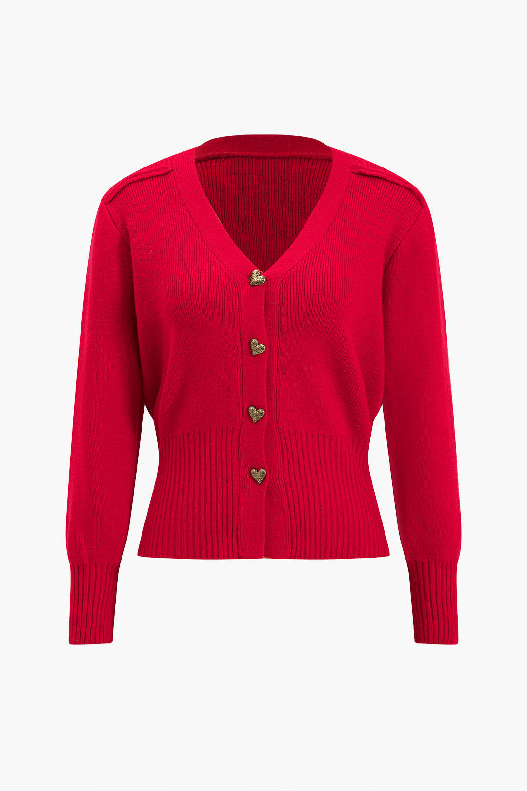 V-Neck Shaped Button Long-Sleeve Top