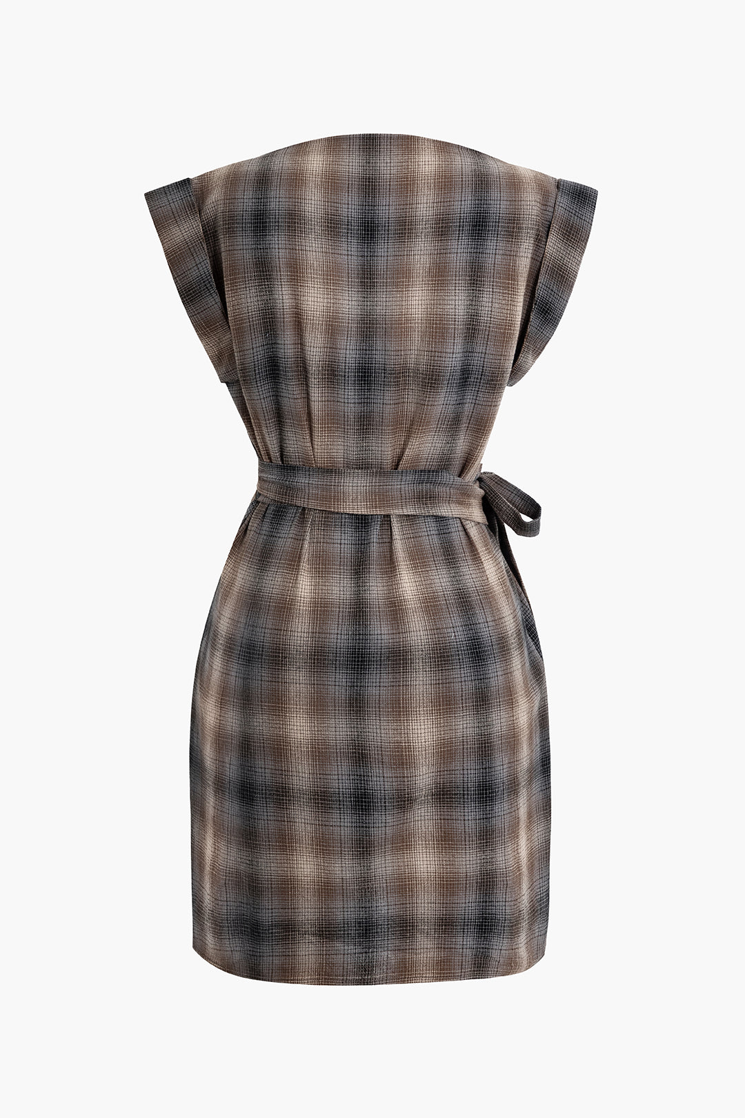 Plaid Print Tie Front Slit Asymmetrical Mini Dress