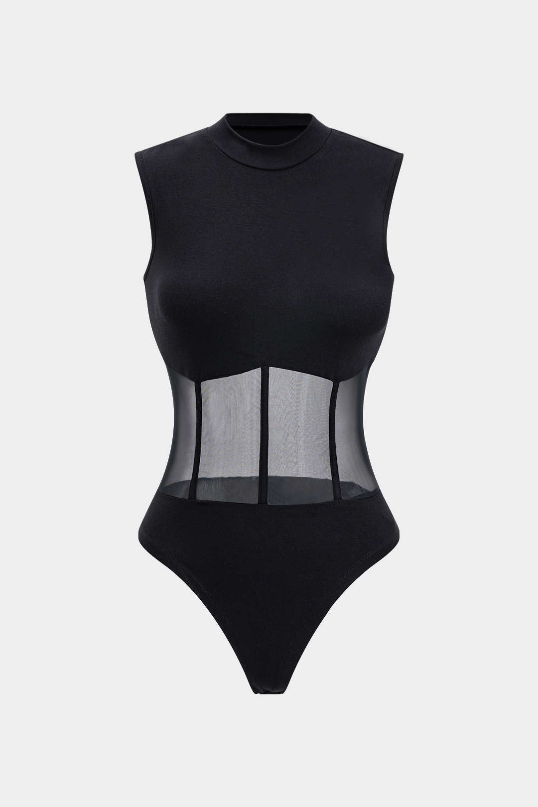 Mesh Patchwork Corset Sleeveless Bodysuit