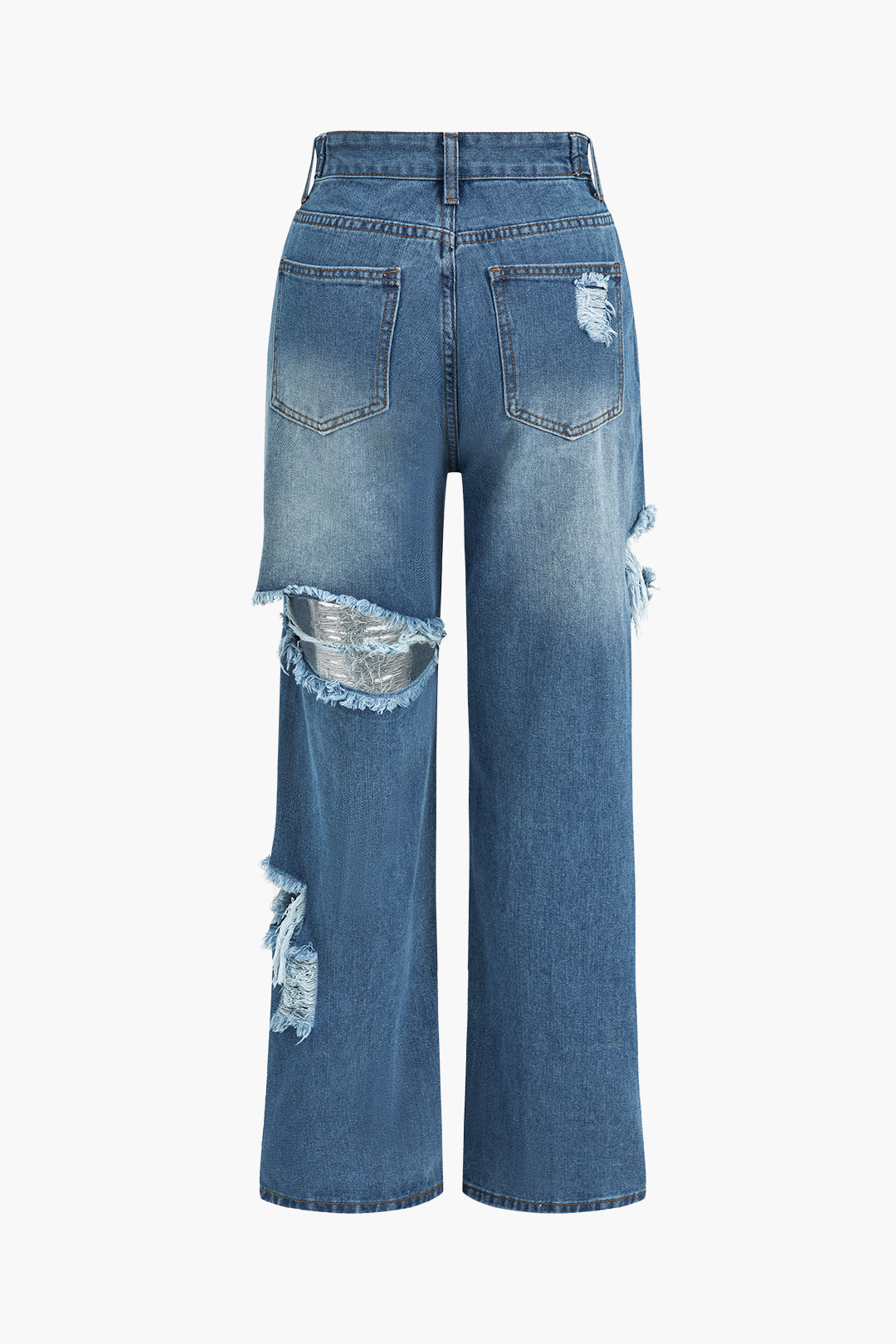 Denim Cut Out Washed Straight Leg Jeans