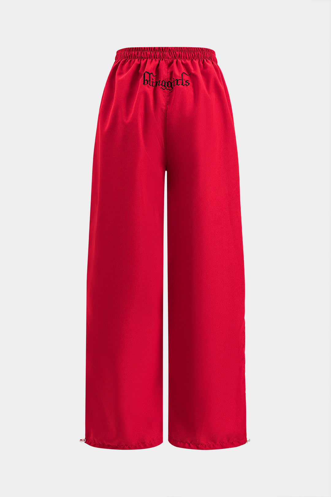 Letter Embroidery Ruched Drawstring Wide Leg Trousers