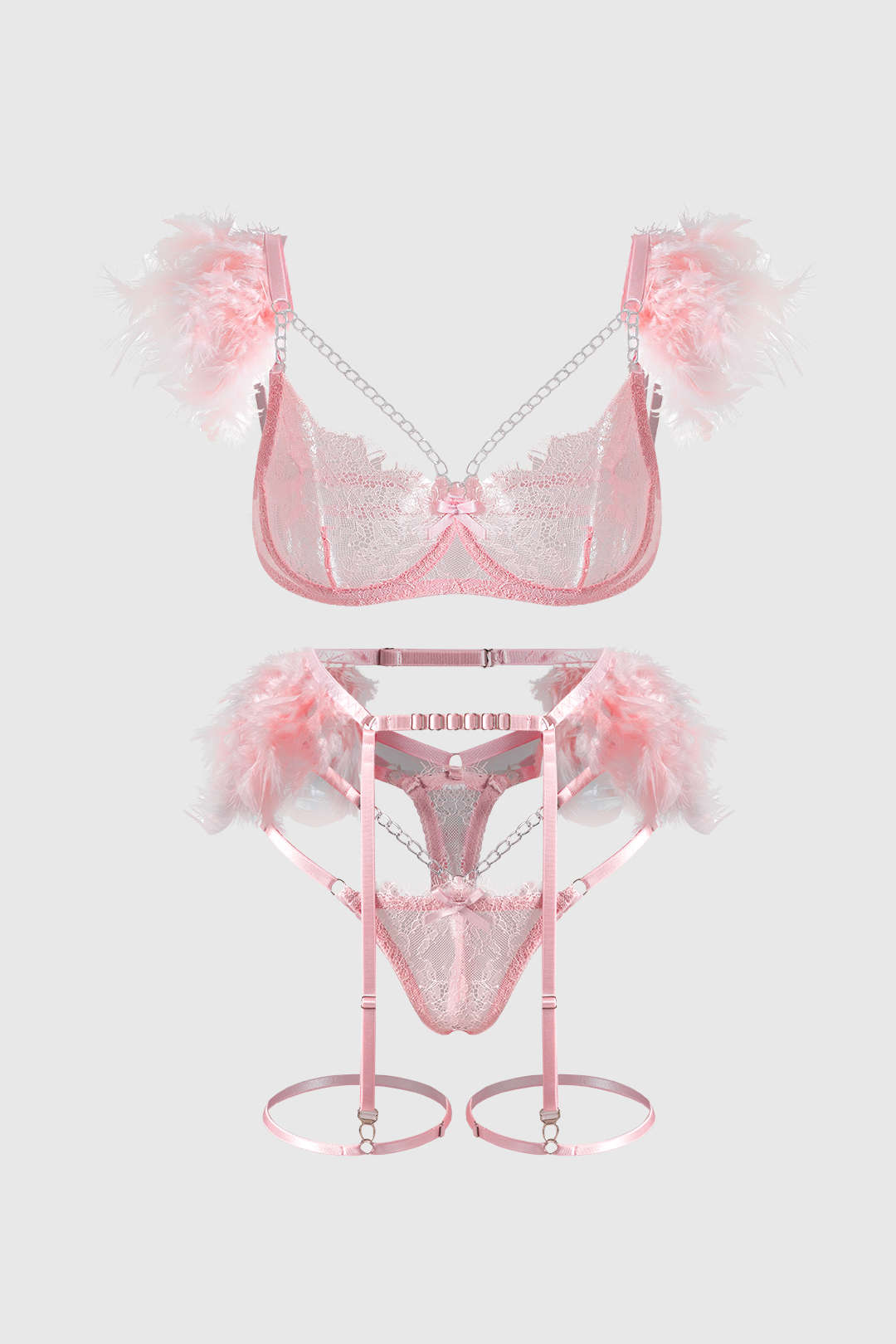 Feather Lace Chain Lingerie Garter Set