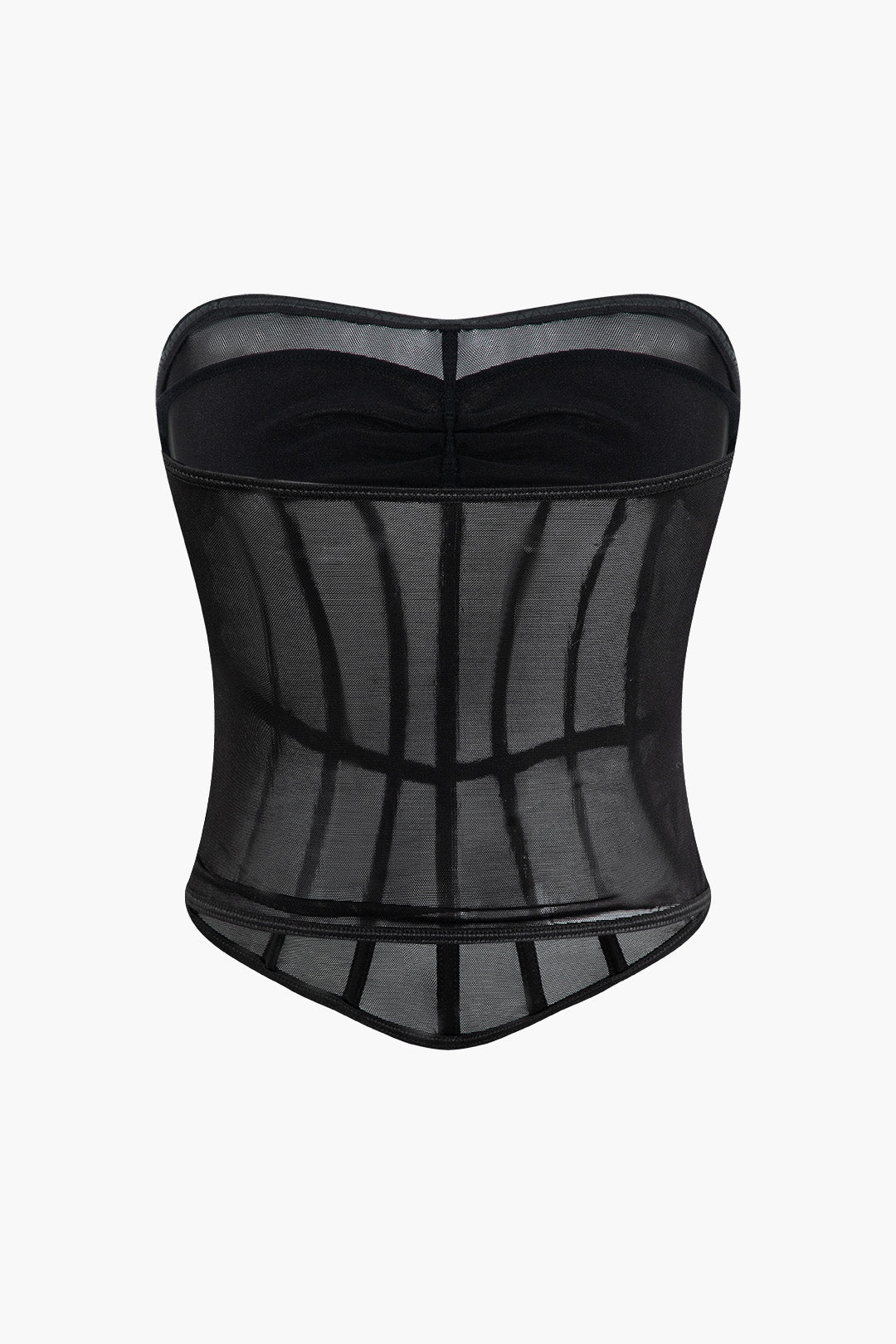 Mesh Satin Ruched Sheer Backless Bustier Corset Tube Top