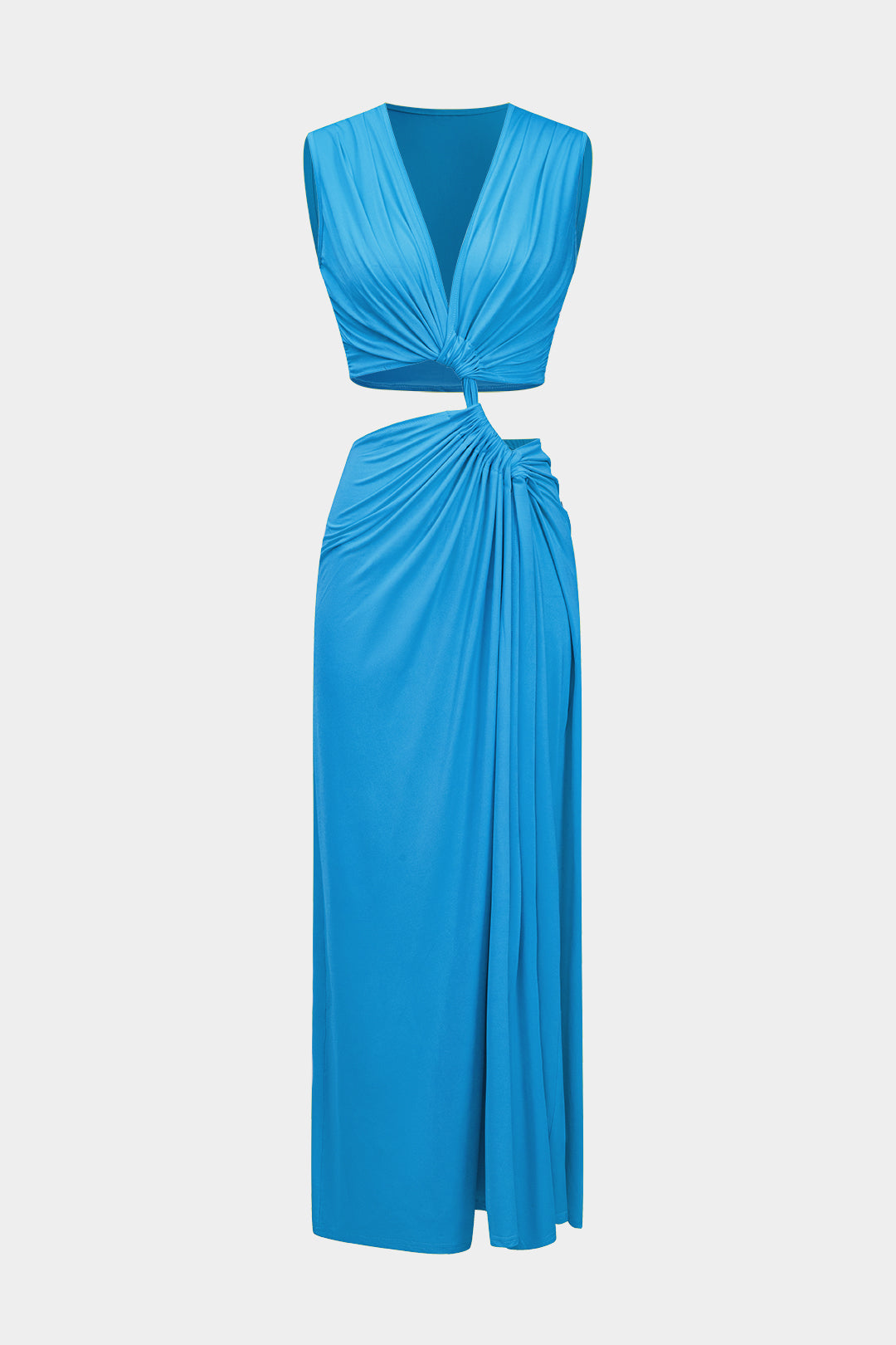 Cut Out Twist Knot Sleeveless Slit Midi Dress