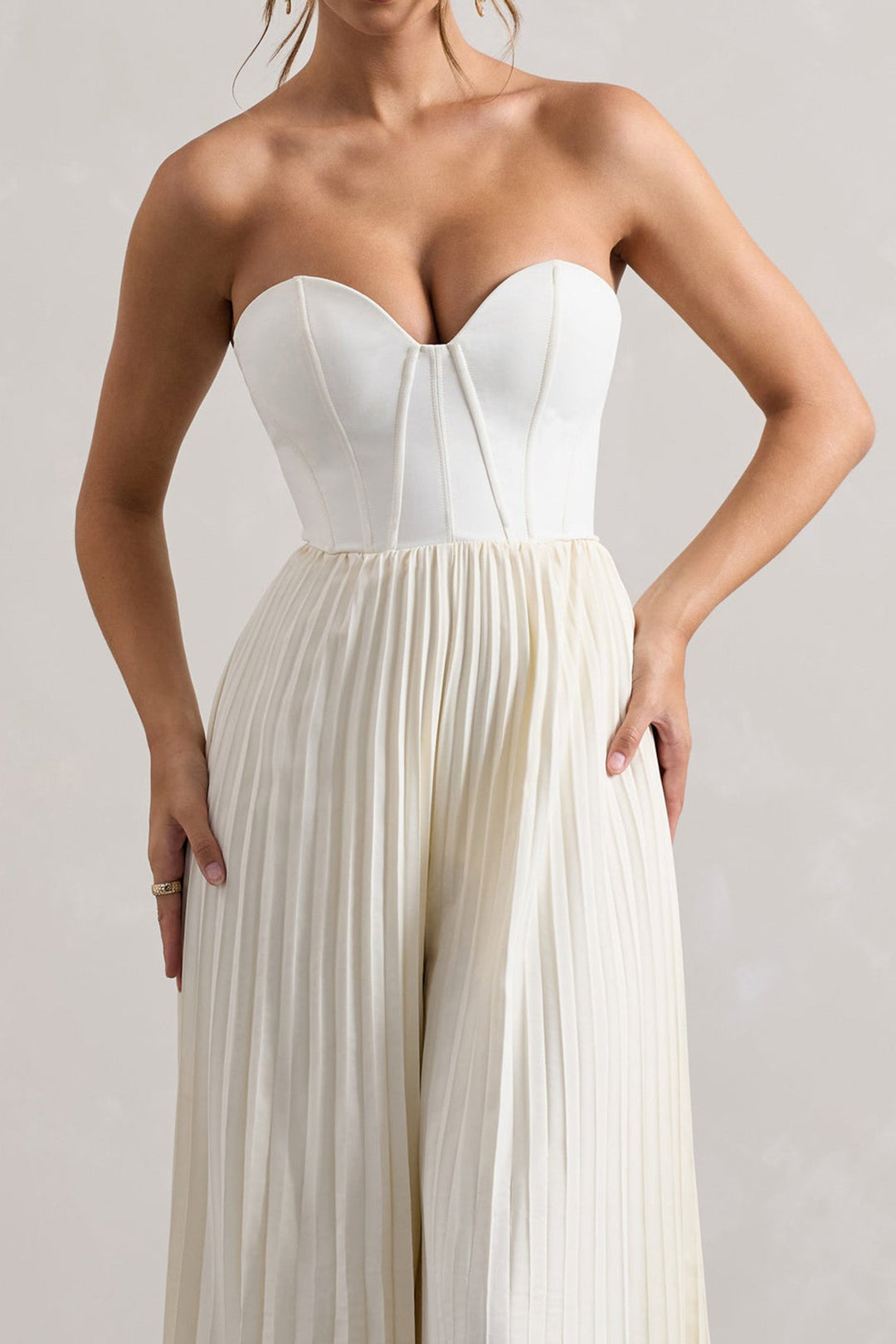 Pleated Zipper Corset Strapless Jumpsuit