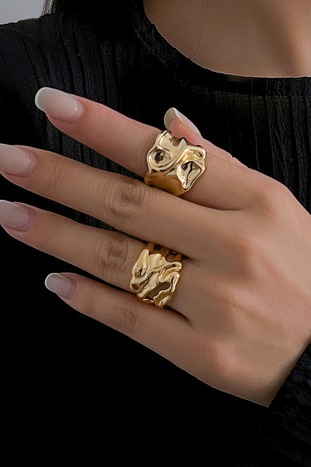 Metallic Wrinkled Geometric Ring