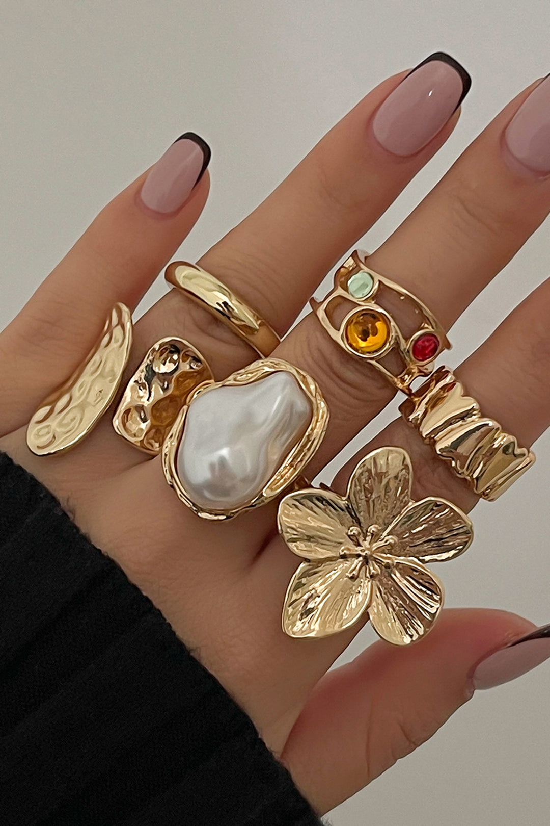 Pearl Liquid Flower Lava Open Shape Ring