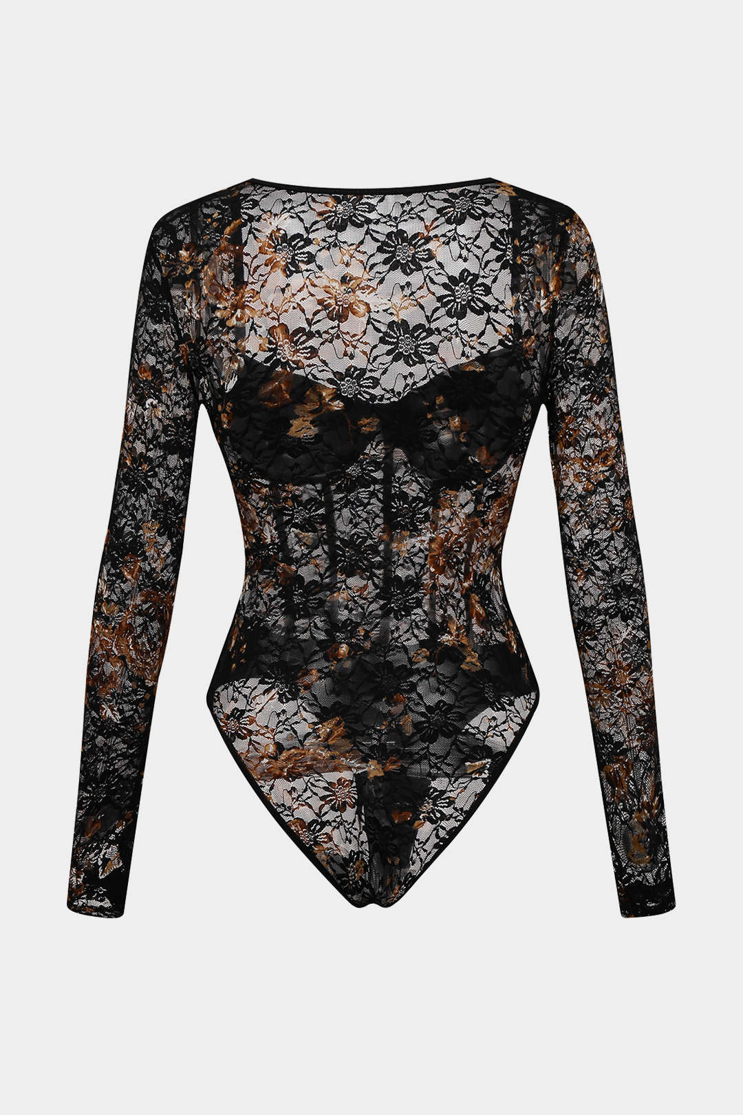 Sheer Lace Corset Long Sleeve Bodysuit