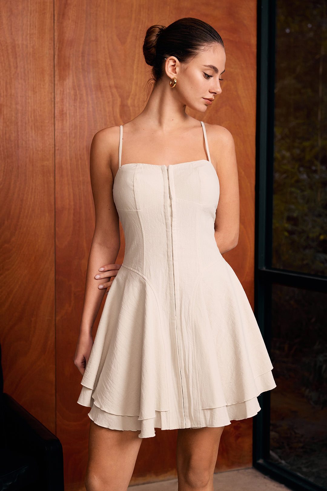 Linen  Zipper Corset Slip Mini Dress