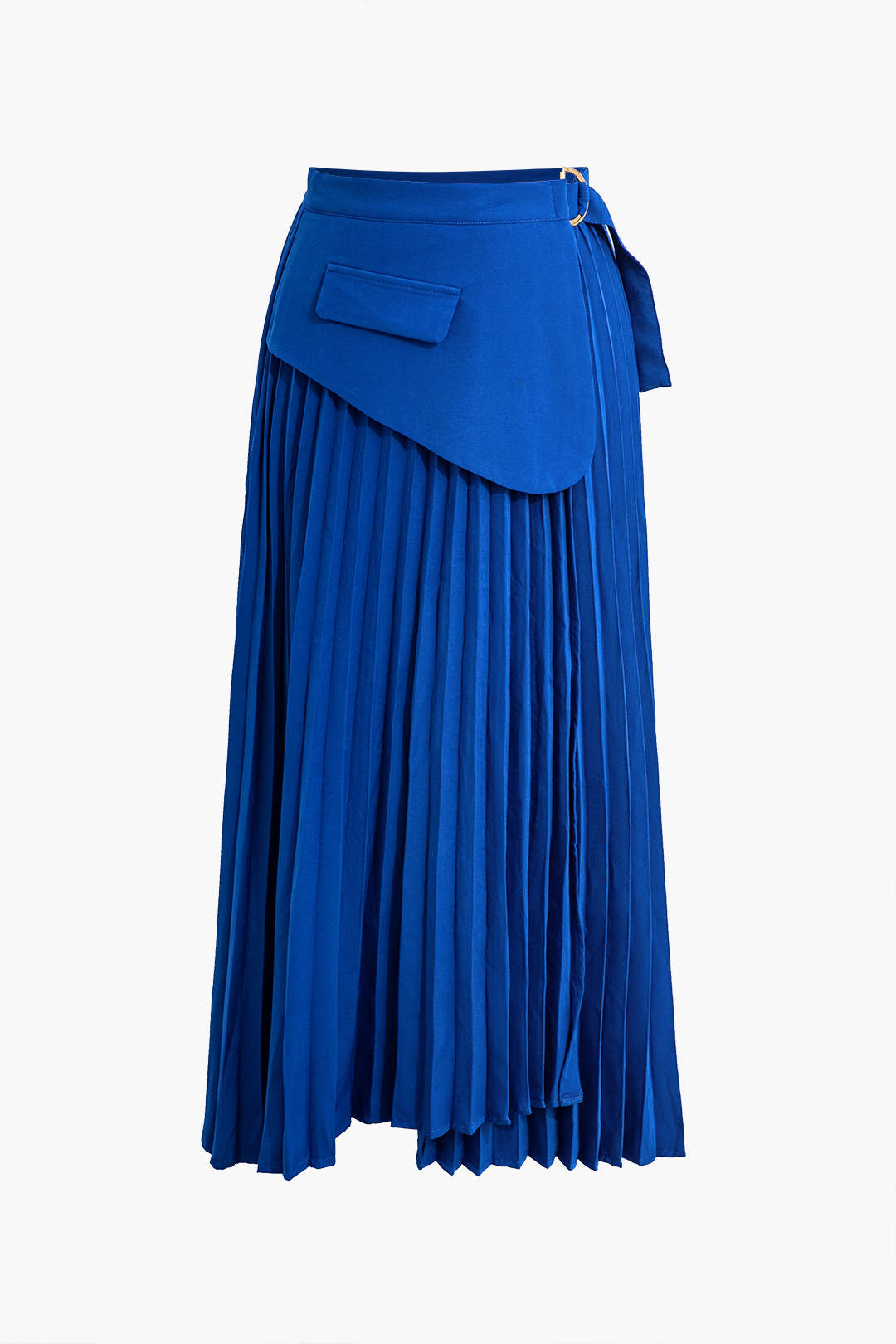 Solid Asymmetrical Pleated Skirt