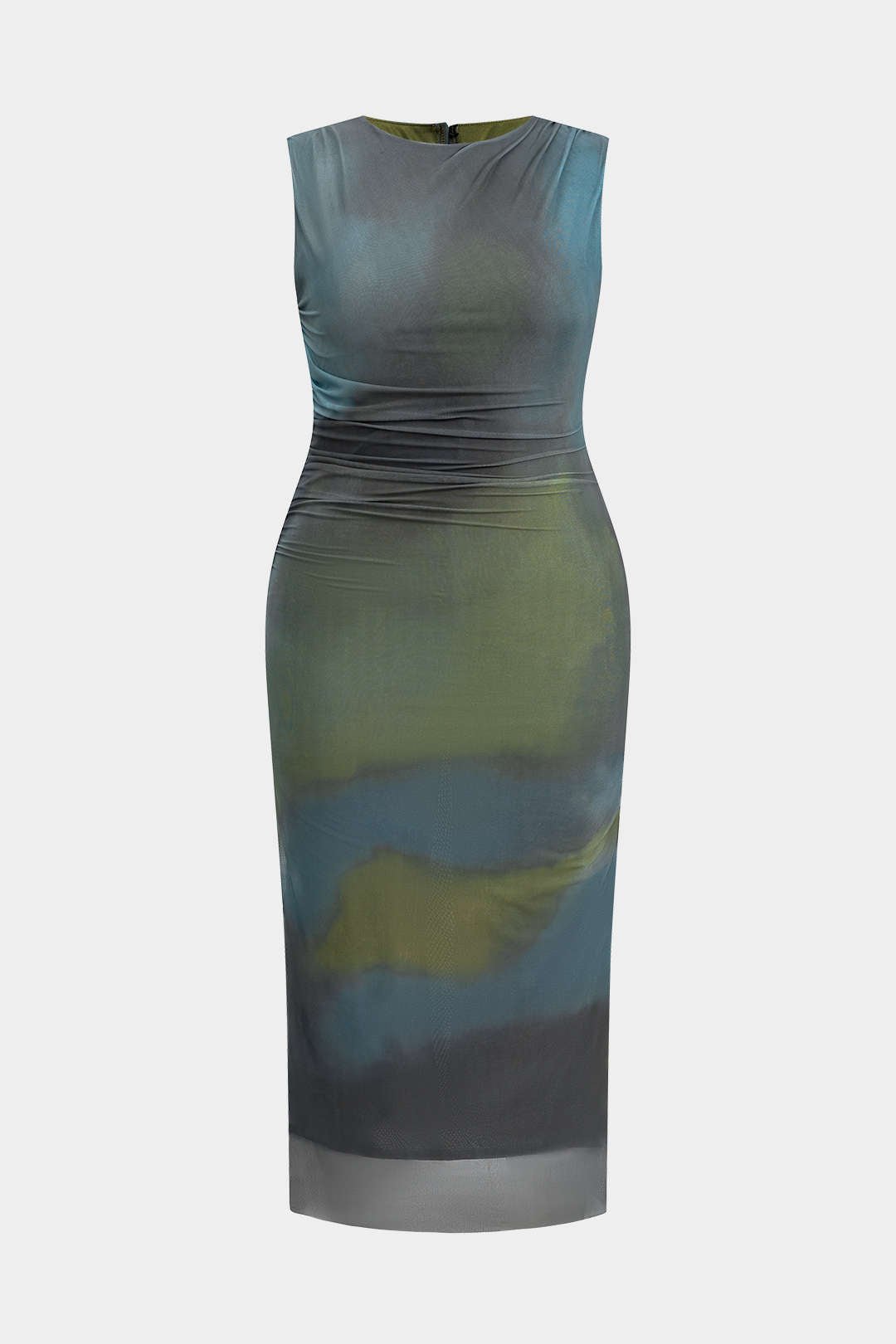 Plus Size Ombre Print Ruched Maxi Dress