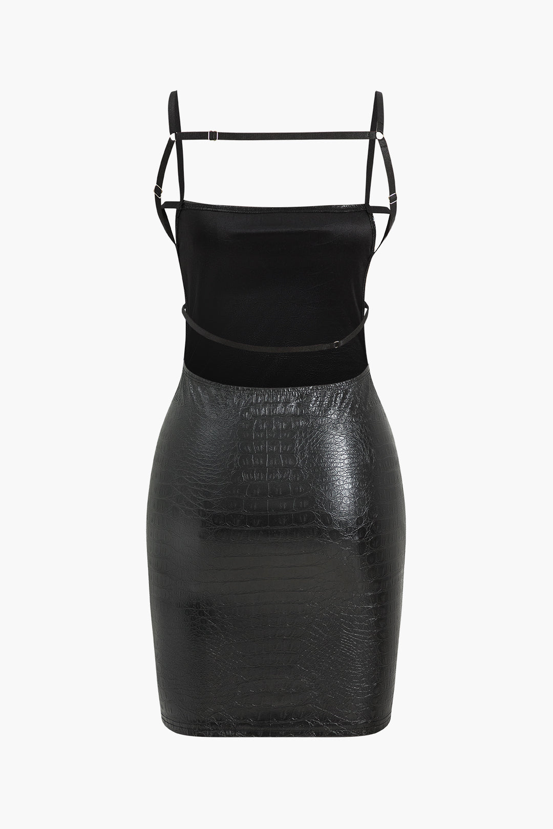 Crocodile Faux Leather Backless Sleeveless Slip Mini Dress